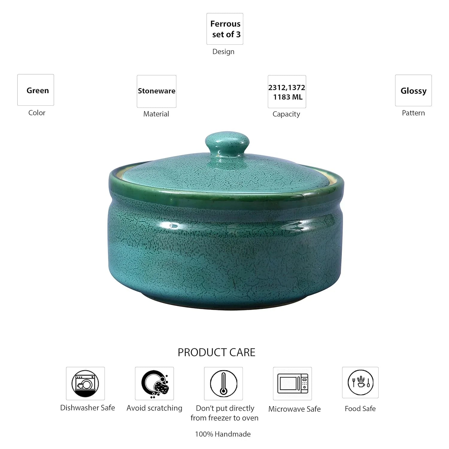Green_Ferrous_Ceramic_Casserole_Set - Caffeine Premium Ceramic
