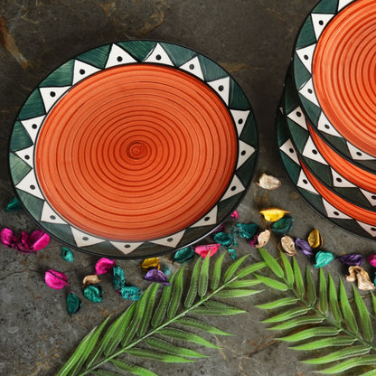 Caffeine Ceramic Handmade Stoneware Green Trible Dinner Plate set of 4 - Caffeine Premium Stoneware