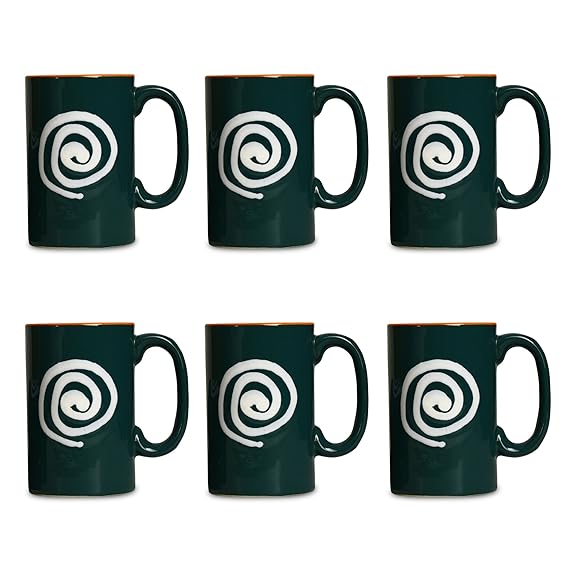 Caffeine Ceramic Stoneware Handmade Green & White Doodle Print Coffee Mug (Set of 6) - Caffeine Premium Stoneware