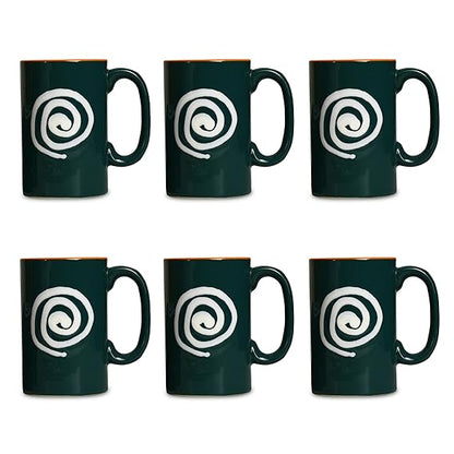 Caffeine Ceramic Stoneware Handmade Green & White Doodle Print Coffee Mug (Set of 6) - Caffeine Premium Stoneware