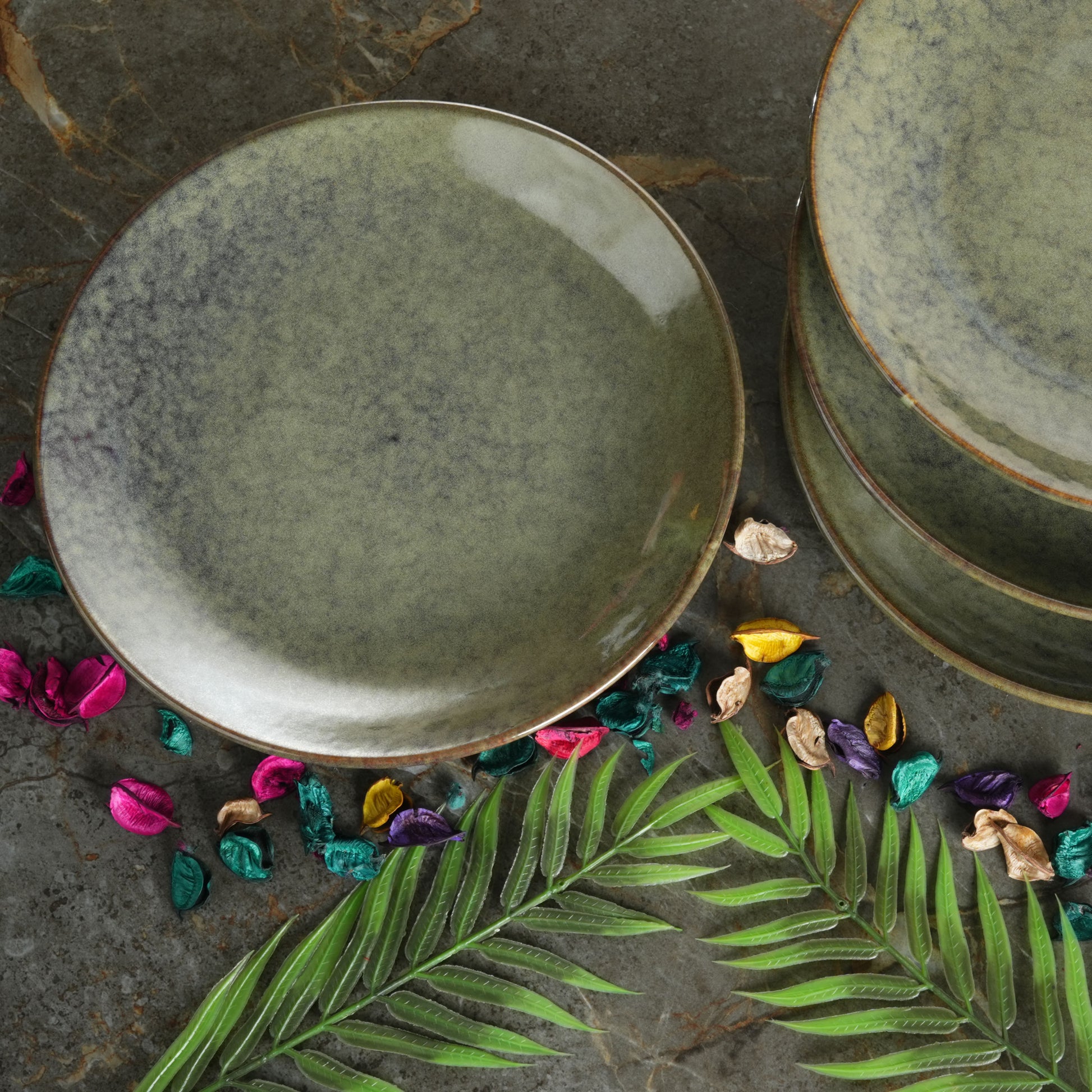 Caffeine Ceramic Handmade Multicolor Studio Dinner Plate set of 4 - Caffeine Premium Stoneware