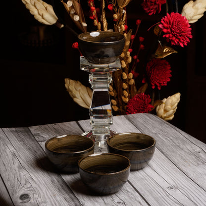 Caffeine Ceramic Handmade Wooden Metallic katori Bowl (Set of 4) - Caffeine Premium Stoneware