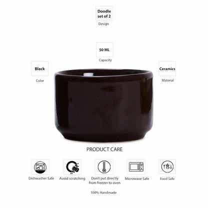 Caffeine Ceramic Handmade Glossy Black Dip and Sauce (Set of 2, 50 ml) - Caffeine Premium Stoneware