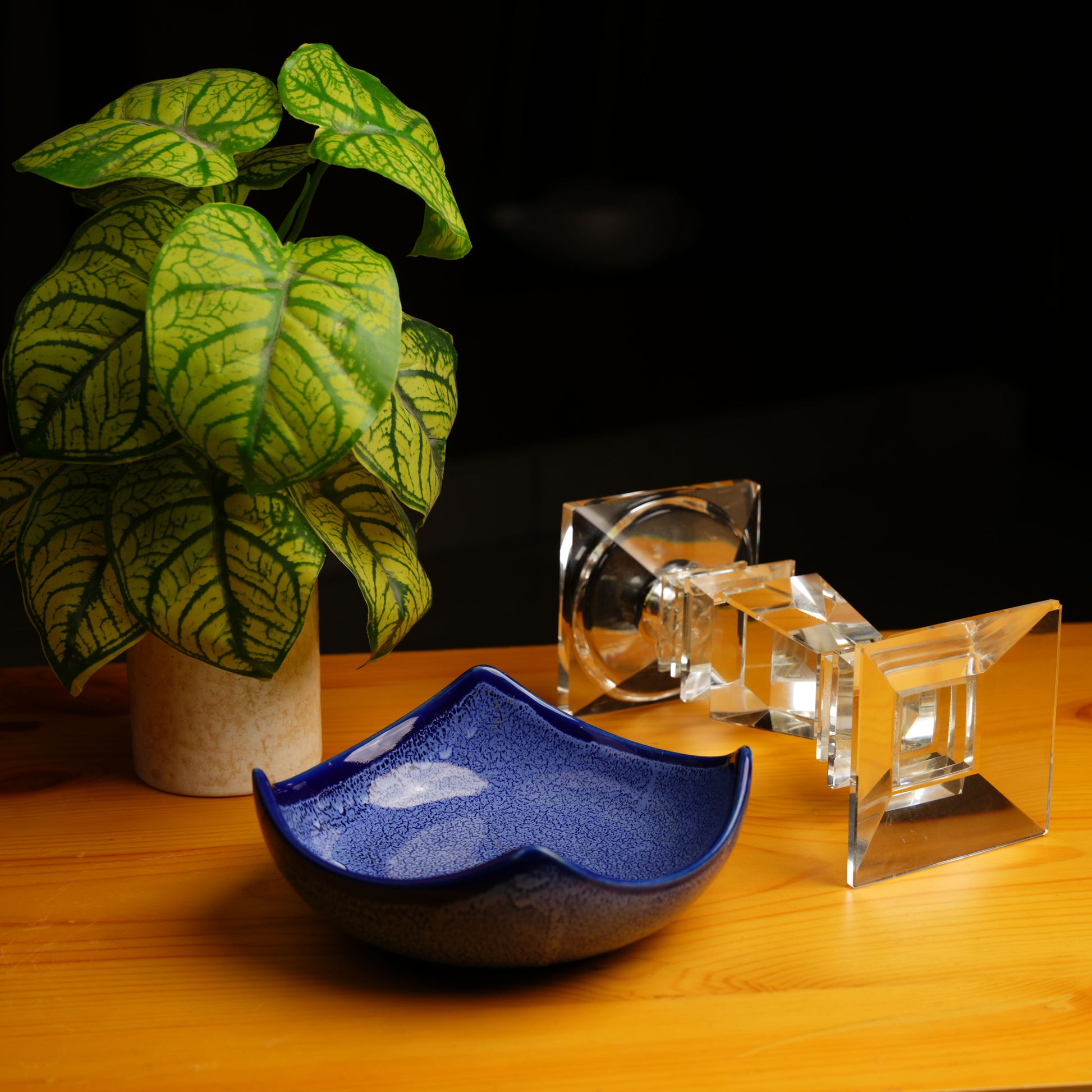 Caffeine Ceramic Handmade Blue Glossy Cut Serving Bowl (Set of 3) - Caffeine Premium Stoneware