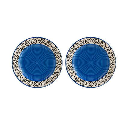 Caffeine Ceramic Handmade Stoneware Blue Doodle Quarter Plate 7”(Set of 4 Dishwasher & Microwave Safe ) - Caffeine Premium Stoneware