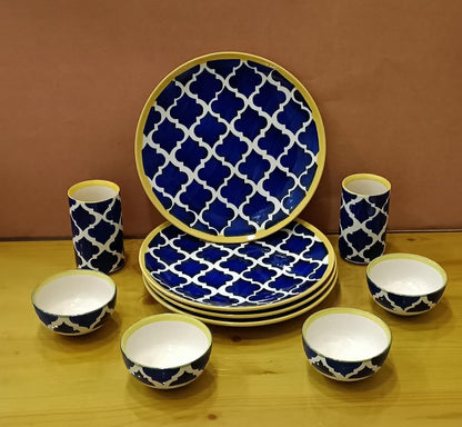 Caffeine Ceramic Handmade Blue Umrao Combo Dinner Set (10 pcs.)