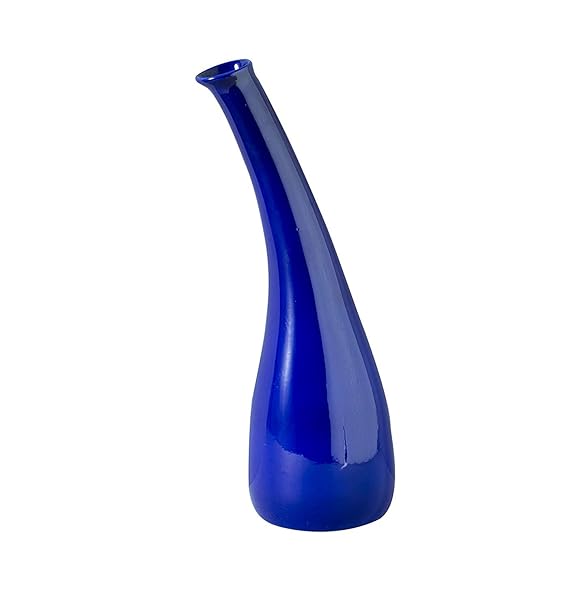 A glossy blue ceramic handmade vase with a moulded design and glazed finish.