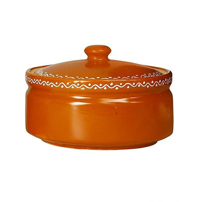 Caffeine Ceramic Handmade Brown Terracotta Serving Donga casserole with lid (set of 1 Small)