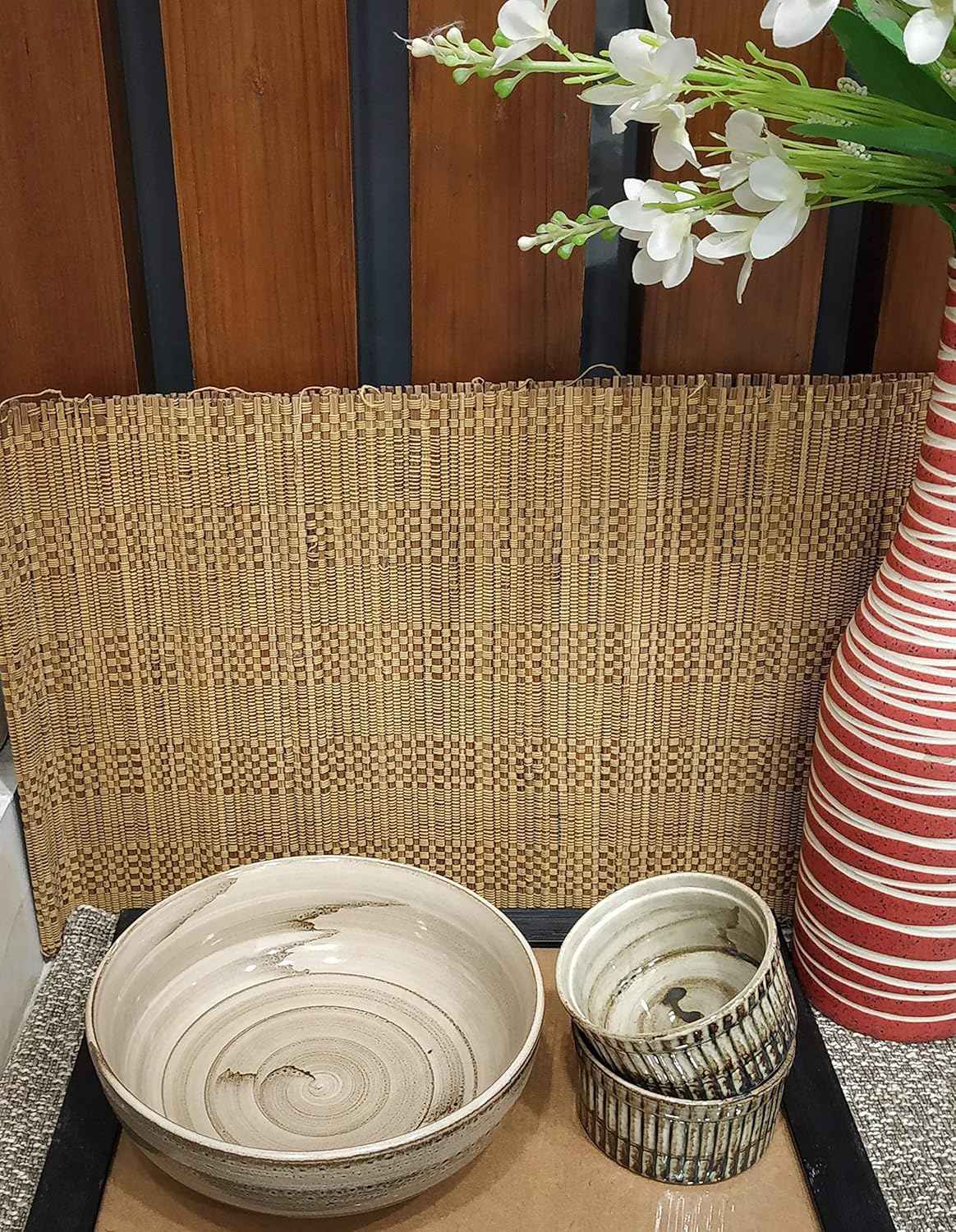 Caffeine Ceramic Handmade Brown Wooden Combo Dinner Set (5 pcs.)