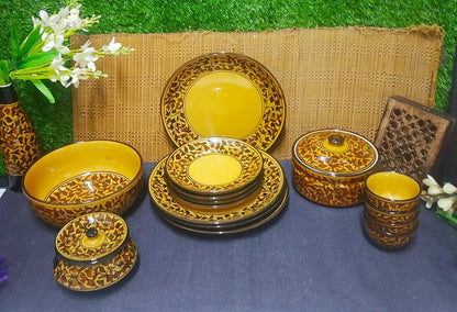 Caffeine Ceramic Handmade Stoneware Brown Sehra Combo Dinner Set (15 pcs)