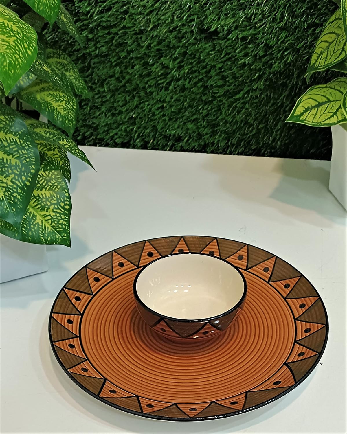 Caffeine Ceramic Handmade Stoneware Brown Soorya Combo Dinner Set of 8 - Caffeine Premium Stoneware