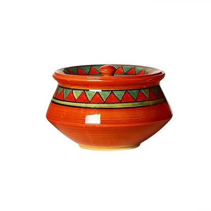 Caffeine Ceramic Handmade Rustic Brown Serving Handi with Lid (Set of 1) large