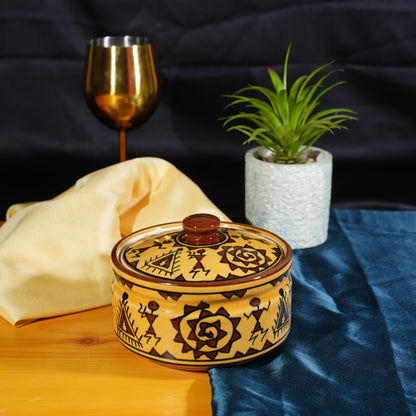 Caffeine Ceramic Handmade Mustard Romani Serving Casserole with Lid (Set of 3) - Caffeine Premium Stoneware