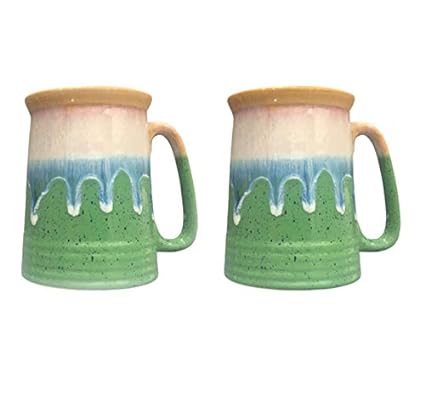 Caffeine Ceramic Handmade Green & Multi Color Beer Mug (Set of 4) - Caffeine Premium Stoneware