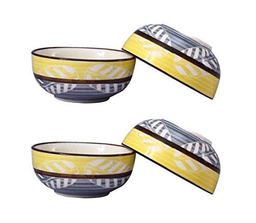 Caffeine Ceramic Handmade Yellow and Gray Dessert Bowl (Set of 6) - Caffeine Premium Stoneware