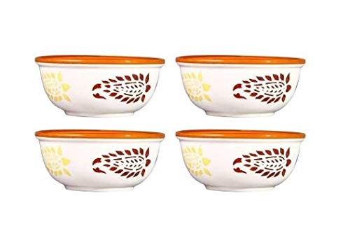 Caffeine Ceramic Handmade Brown boota Dessert Bowl -(Set of 4) - Caffeine Premium Stoneware