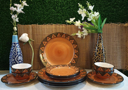 Caffeine Ceramic Handmade Brown Soorya Combo Dinner Set (12 pcs.)