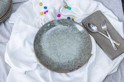 Caffeine Ceramic Handmade Multicolor Combo Studio Dinner Set of 13 pcs.(6 Dinner Plate, 6 Katori Bowl, 1 Serving Bowl)