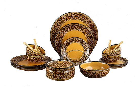 Caffeine Ceramic Handmade Brown Sehra Dinner Set (19 pcs.)