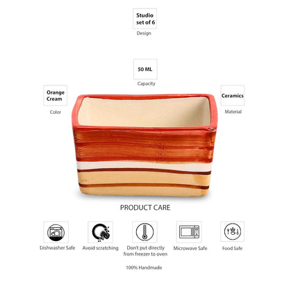 Caffeine Ceramic Handmade Orange Beige Dip and Sauce (Set of 6, 40 ml) - Caffeine Premium Stoneware