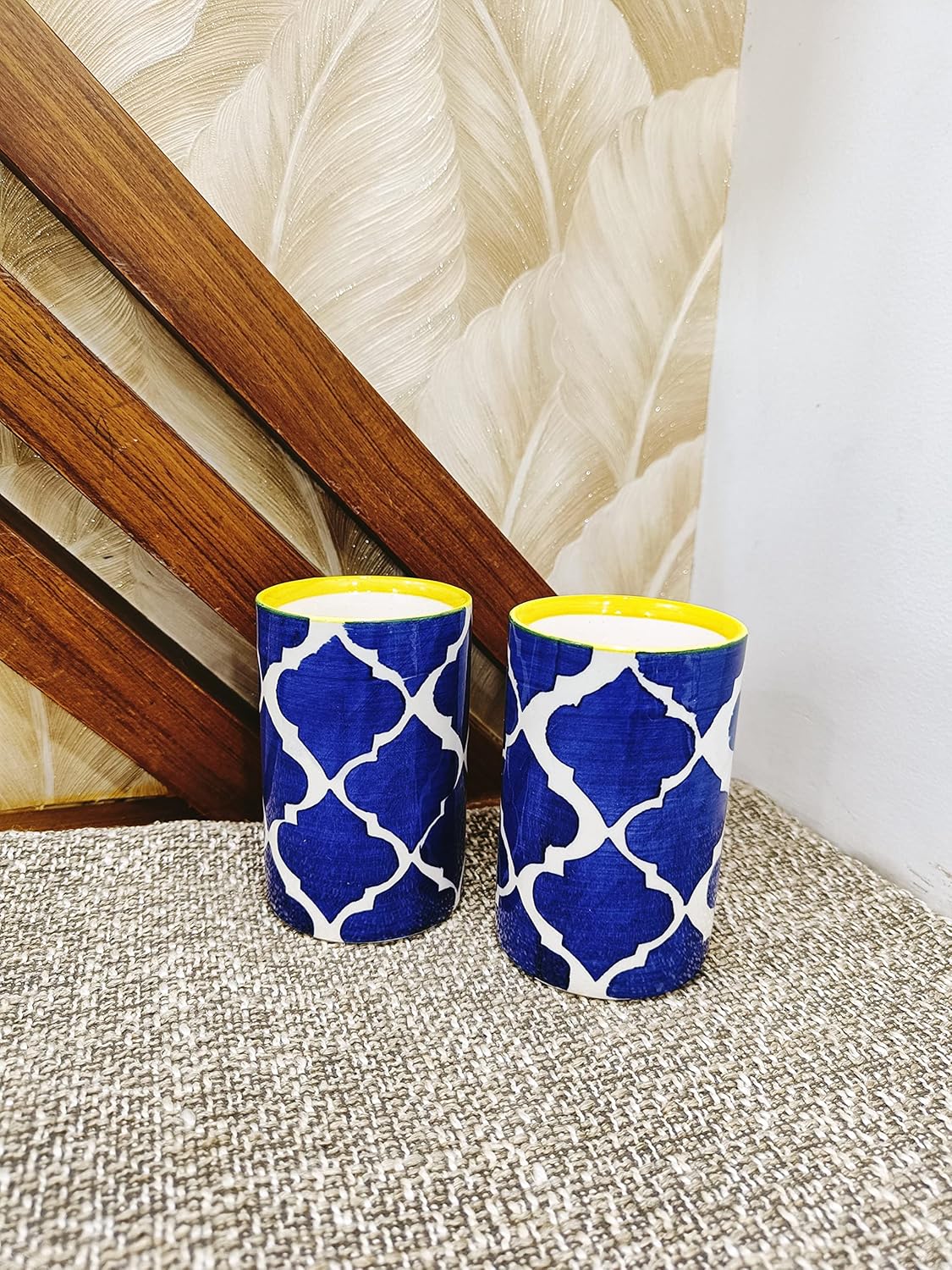 Caffeine Ceramic Handmade Blue Umrao Combo Dinner set (set of 12)