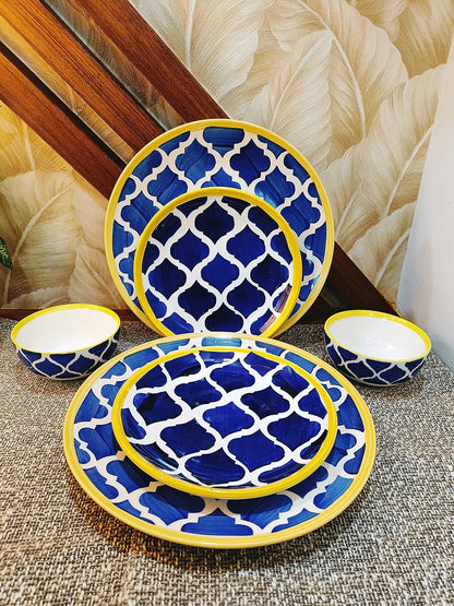 Caffeine Ceramic Handmade Blue Umrao Combo Dinner set (set of 12)