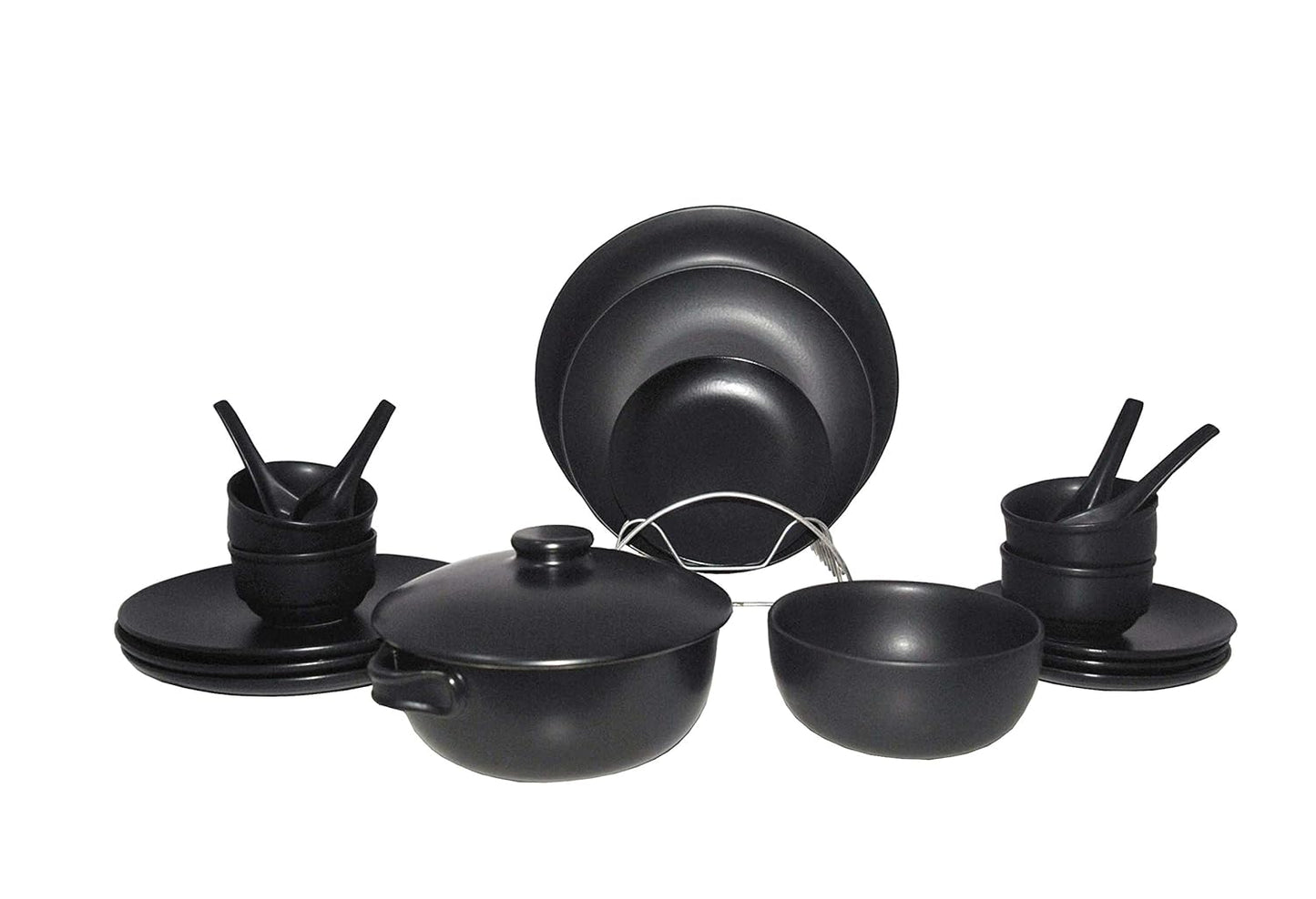 Caffeine Ceramic Handmade Black Matte Dinner Set (19 pcs)