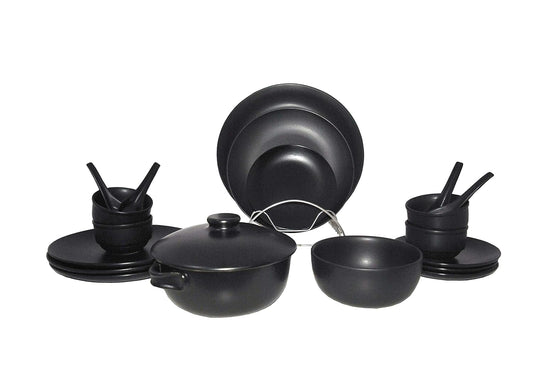 Caffeine Ceramic Handmade Black Matte Dinner Set (19 pcs)