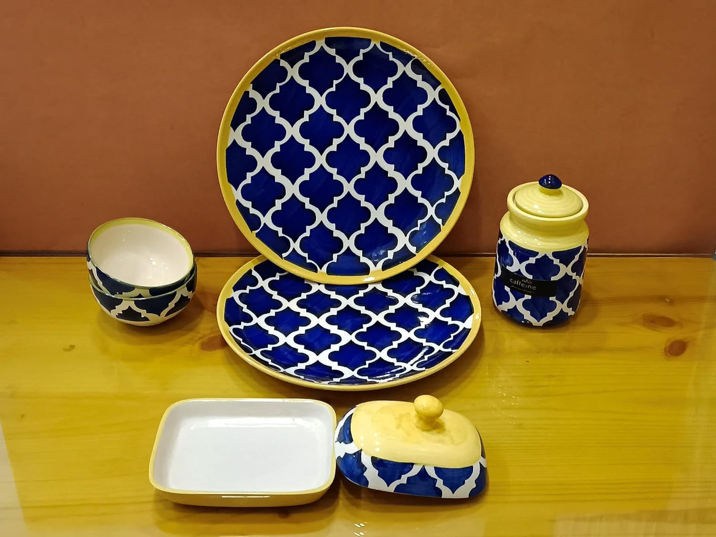 Caffeine Ceramic Handmade Blue Umrao Combo Dinner Set (set of 6)