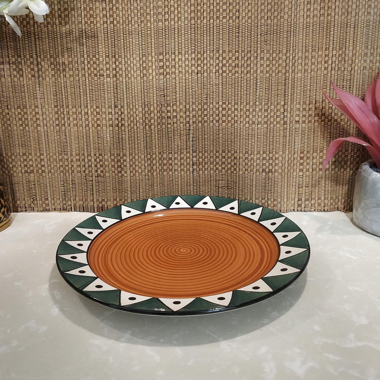 Caffeine Ceramic Handmade Green Soorya Combo Dinner Set (12 pcs.)