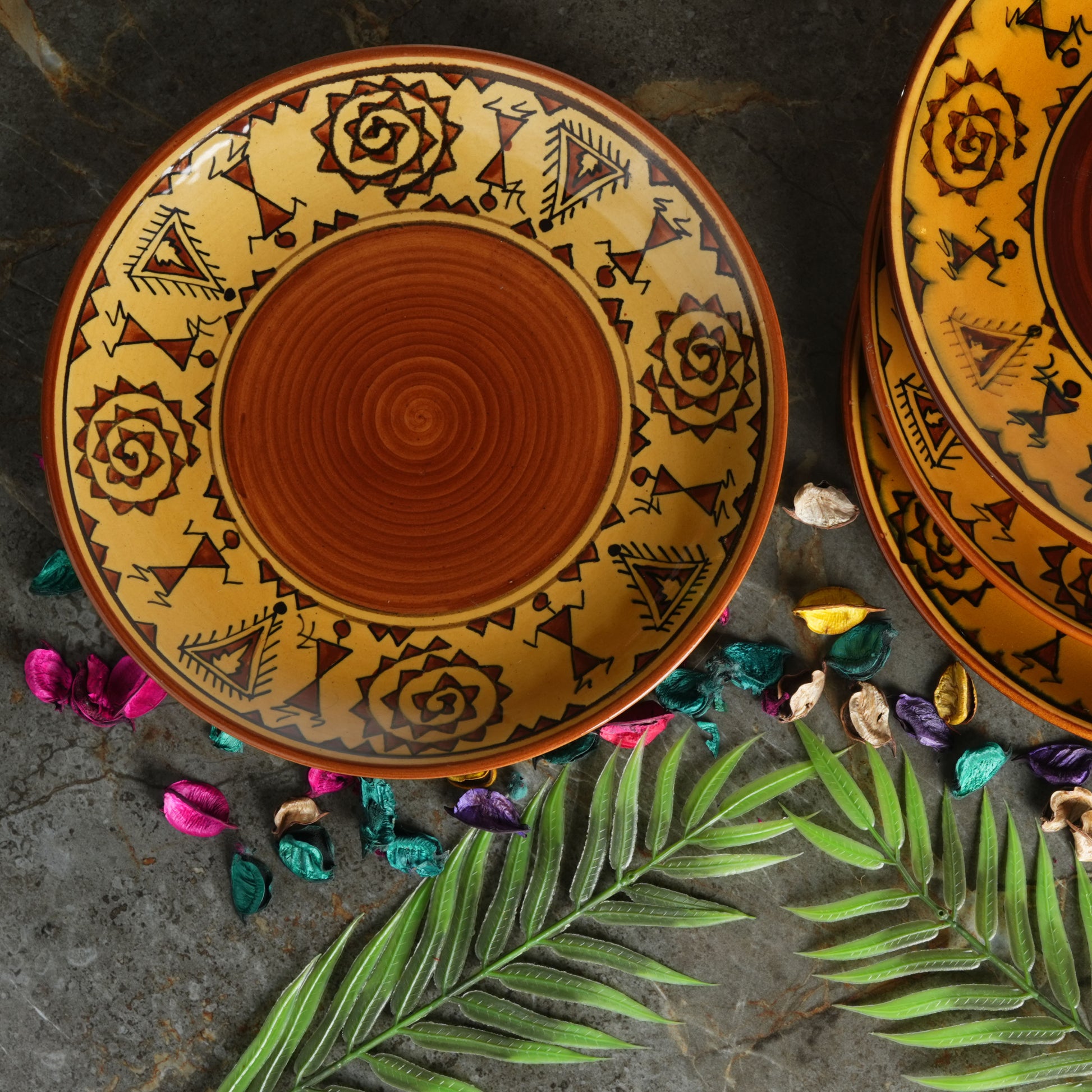 Caffeine Ceramic Handmade Stoneware Mustard Romani quarter plate 7”(Set of 4,Microwave & Dishwasher Safe ) - Caffeine Premium Stoneware