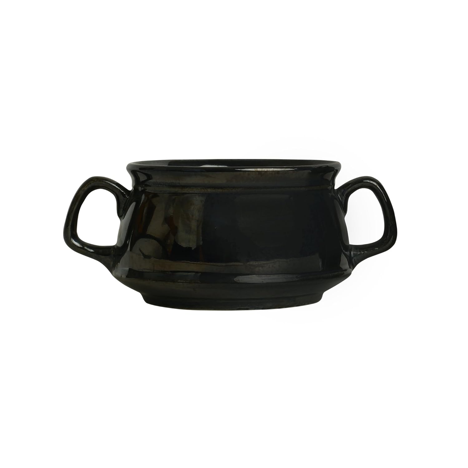 Caffeine Ceramic Handmade Metallic Black Double Handled Soup Bowl with spoon set of 6 - Caffeine Premium Stoneware