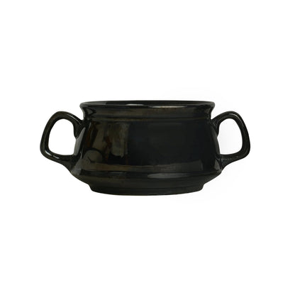 Caffeine Ceramic Handmade Metallic Black Double Handled Soup Bowl with spoon set of 6 - Caffeine Premium Stoneware