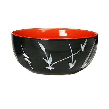 Caffeine Ceramic Handmade Red and Black Bamboo Glossy Soup Bowls with Spoon set of 4 - Caffeine Premium Stoneware
