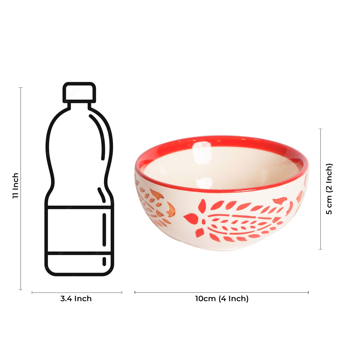 Caffeine Ceramic Handmade Red Boota Katori Bowl (Set of 4 ) - Caffeine Premium Stoneware