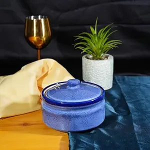 Caffeine ceramic handmade Blue Crackle Serving donga casserole (set of 1 small )