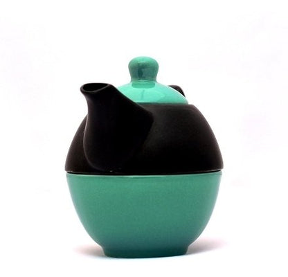 Caffeine Ceramic Handmade Sea Green & Black 2 in 1 Tea Pot set of 1 ( Microwave & Dishwasher Safe)
