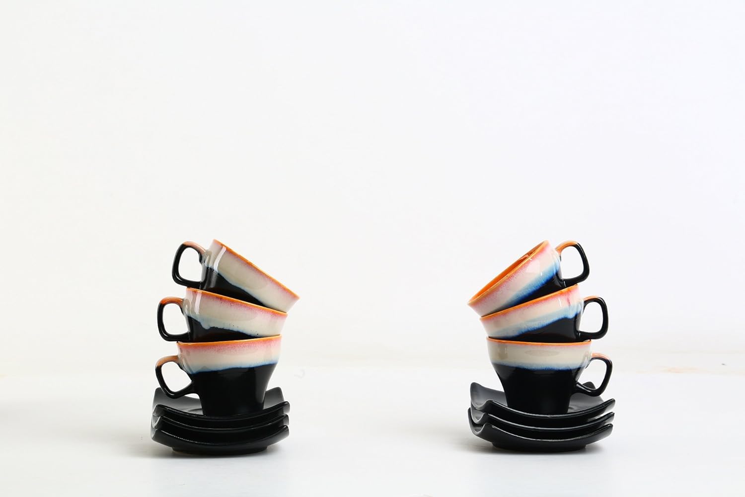 Caffeine Ceramic Handmade Stoneware Pink and Black Studio Tea Set of 15 - Caffeine Premium Stoneware