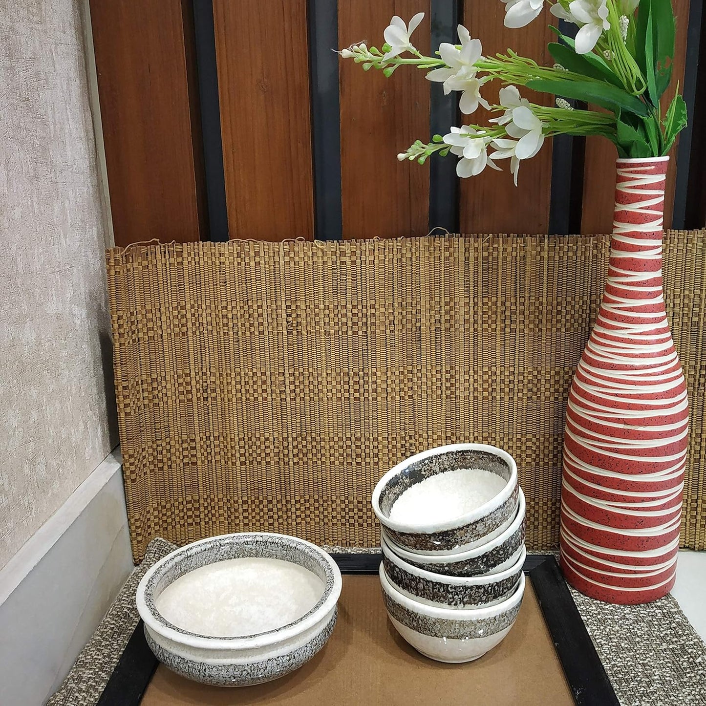 Caffeine Ceramic Handmade Cream Black Patta Combo Dinner Set (9 pcs.)