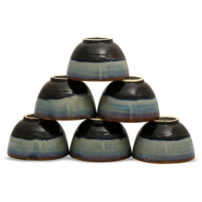 Caffeine Ceramic Handmade Black & Grey Studio Dessert Bowl (Set of 6, 150 ml) - Caffeine Premium Ceramic