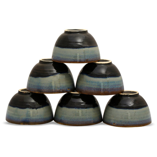 Caffeine Ceramic Handmade Black & Grey Studio Dessert Bowl (Set of 6, 150 ml) - Caffeine Premium Ceramic