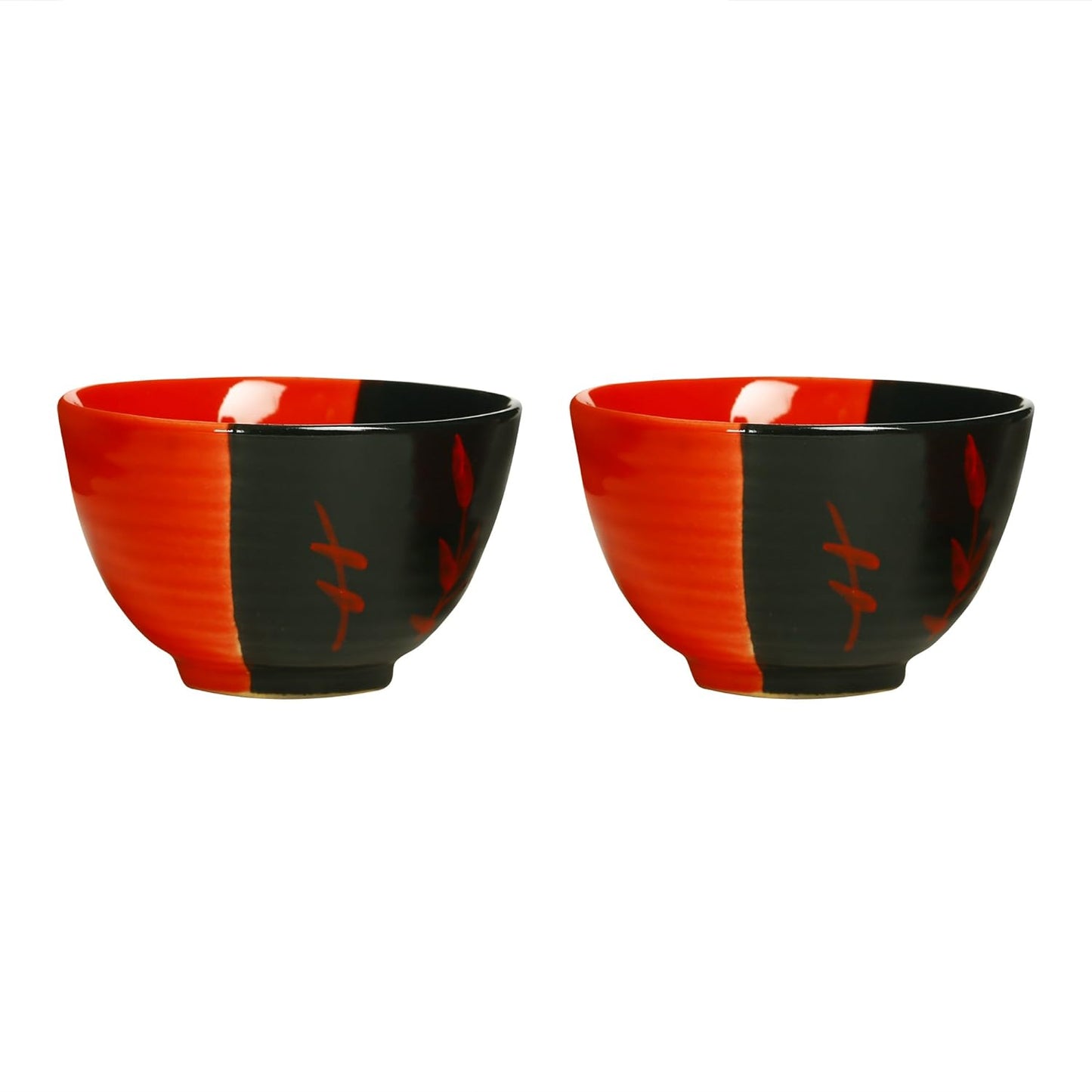 Caffeine Ceramic Handmade Black Red Dual Shade Dessert Bowl (Set of 6, 150 ml) - Caffeine Premium Stoneware