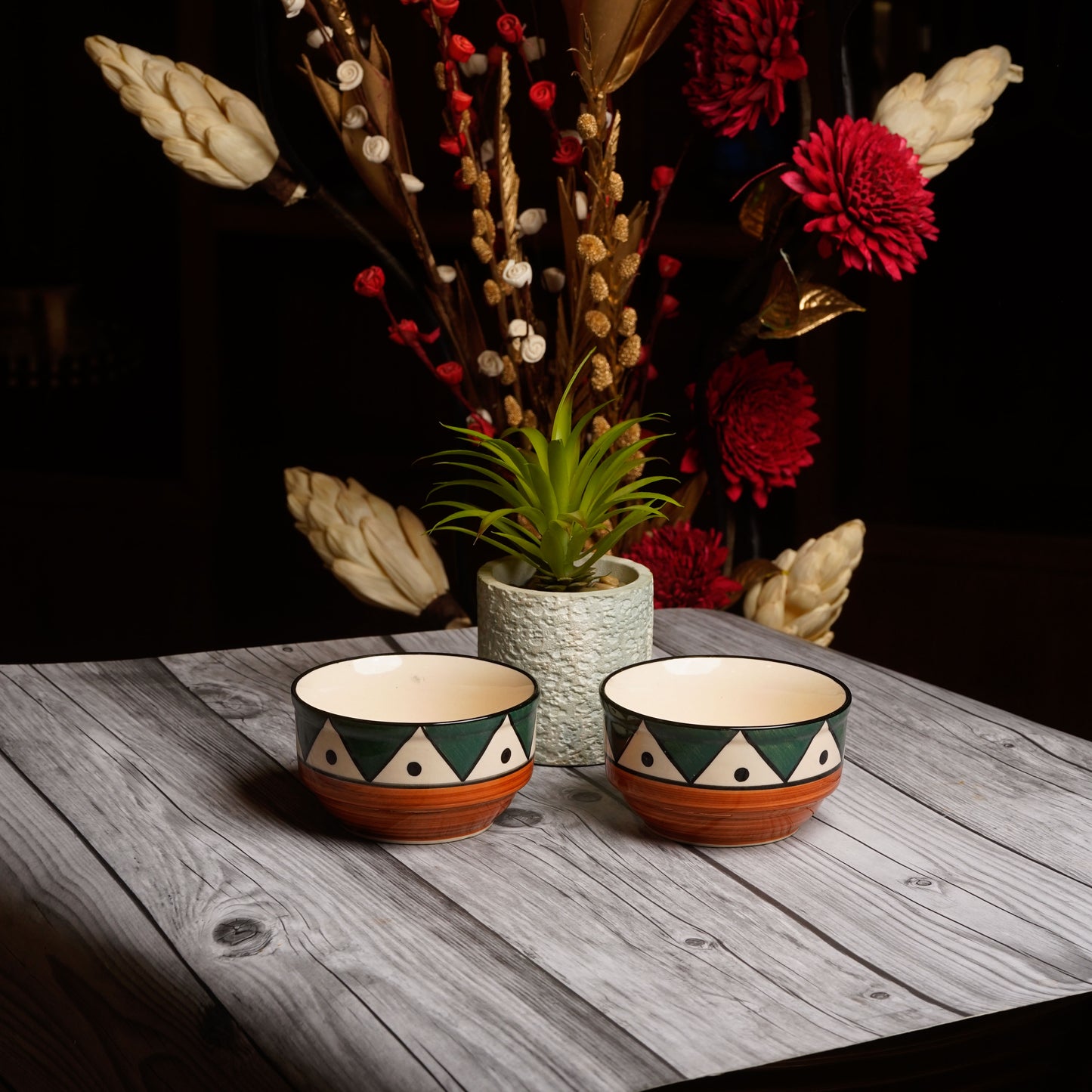 Caffeine Ceramic Handmade Green Tribal Katori Bowl (Set of 4) - Caffeine Premium Stoneware