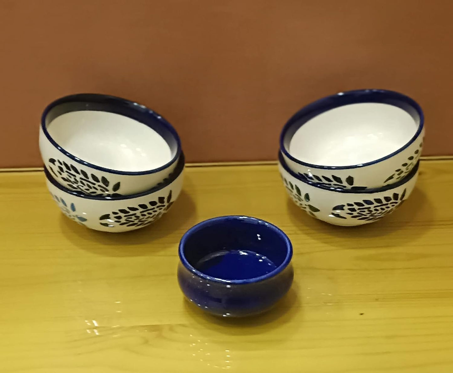 caffeine Ceramic Handmade Blue boota Dinner Set (Set of 11pcs)