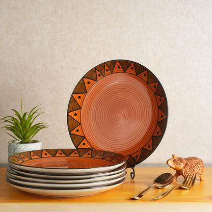Caffeine Ceramic Stoneware Handmade Brown Soorya Dinner Plate 10" inch Set of 6  (Microwave & Dishwasher Safe) - Caffeine Premium Stoneware