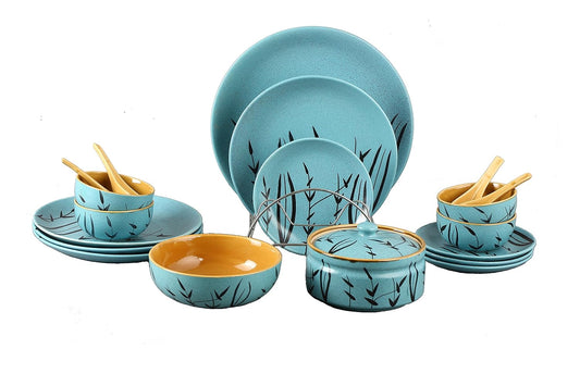 Caffeine Ceramic Handmade Golden Turquoise Dinner Set 19 pcs.