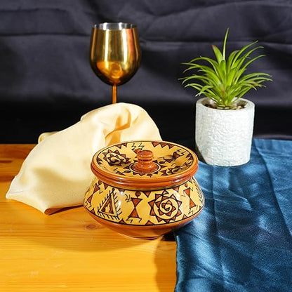 Caffeine Ceramic Handmade Mustard Romani Serving Handi with Lid (Set of 1) medium