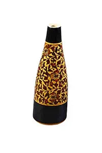 A ceramic vase with a mustard brown leaf print design, featuring a glossy finish and perfectly shaped edges.