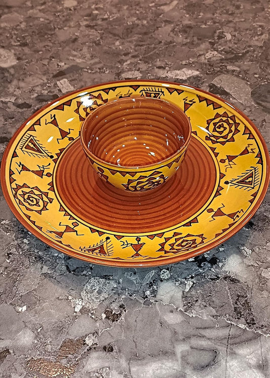 Caffeine Ceramic Handmade Mustard Brown Combo Dinner Set ( 2 pcs.)