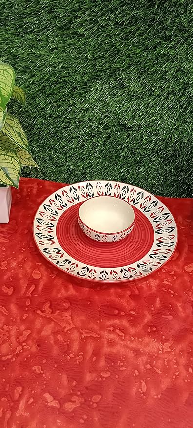 caffeine Ceramic Handmade Orange Arrow Pattern Combo Dinner Set (Set of 3) pcs - Caffeine Premium Stoneware